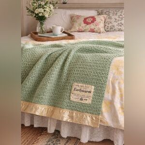 Vintage Sage Green Wool Knit Blanket